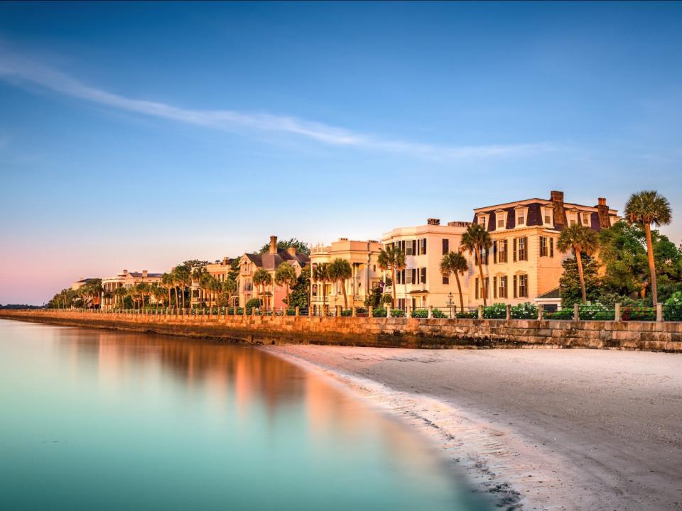 Charleston mansions along water