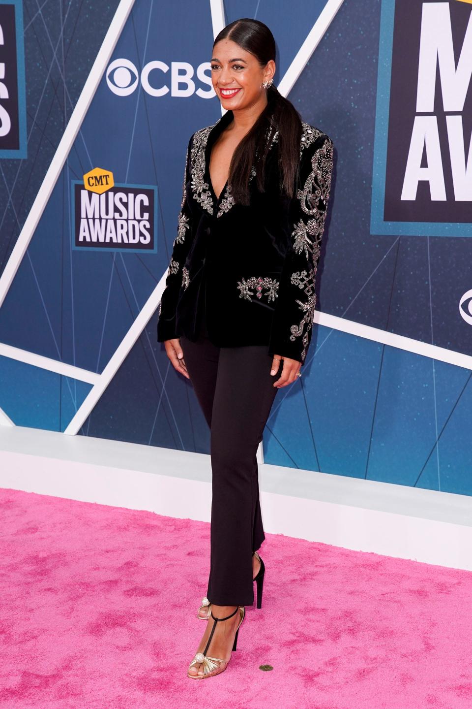 Madeline Edwards arrives for the CMT Music Awards at Municipal Auditorium in Nashville, Tenn., Monday, April 11, 2022.