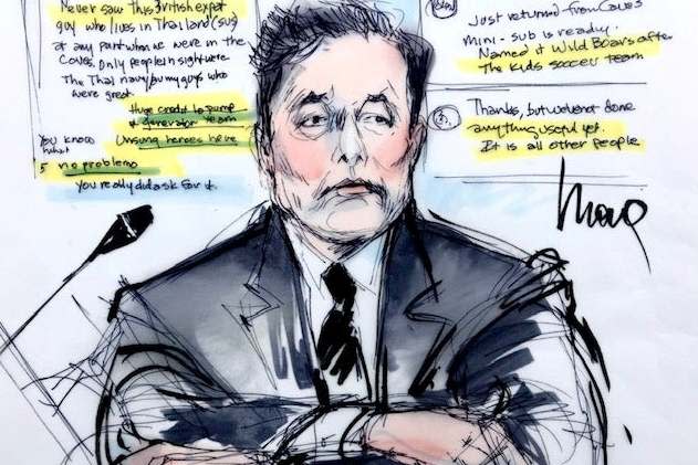 Courtroom sketch shows Elon Musk during the trial (Reuters)