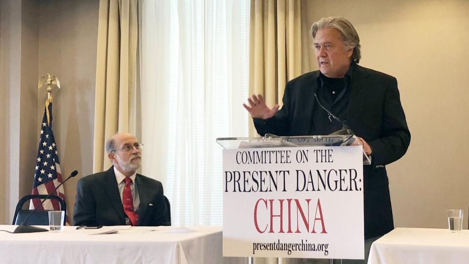 The Center for Security Policy's <a href="https://www.scmp.com/news/china/diplomacy/article/3005491/steve-bannon-accuses-us-firms-selling-out-amid-enslavement" target="_blank" rel="noopener noreferrer">Frank Gaffney and Steve Bannon</a> joined forces to smear Hunter Biden over business dealings in China. (Photo: <a href="https://www.scmp.com/news/china/diplomacy/article/3005491/steve-bannon-accuses-us-firms-selling-out-amid-enslavement" target="_blank">Robert Delaney for South China Morning Post</a>)