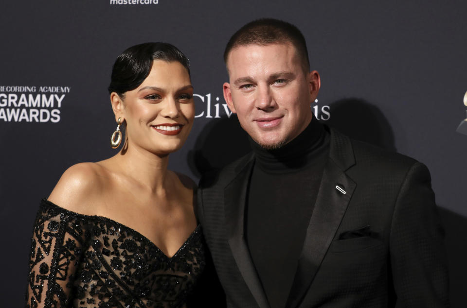 Jessie J, left, and Channing Tatum arrive at the Pre-Grammy Gala And Salute To Industry Icons at the Beverly Hilton Hotel on Saturday, Jan. 25, 2020, in Beverly Hills, Calif. (Photo by Mark Von Holden/Invision/AP)