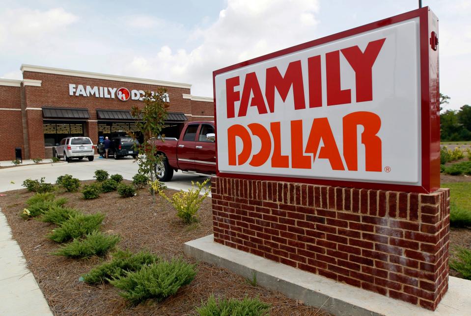 FILE - This Aug. 19, 2014 photo shows the Family Dollar store in Ridgeland, Miss. Dollar Tree is closing up to 390 Family Dollar stores this year and rebranding about 200 others under the Dollar Tree name. The company closed 84 Family Dollar stores in the fourth quarter, 37 more than originally planned. (AP Photo/Rogelio V. Solis, File) ORG XMIT: NYBZ303