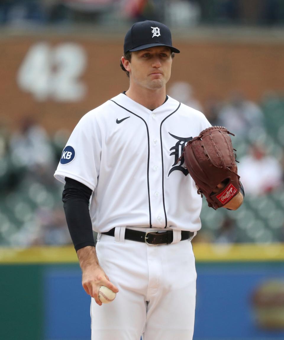 Detroit Tigers starter Casey Mize pitches against the Chicago White Sox during the first inning Saturday, April 9, 2022, at Comerica Park in Detroit.