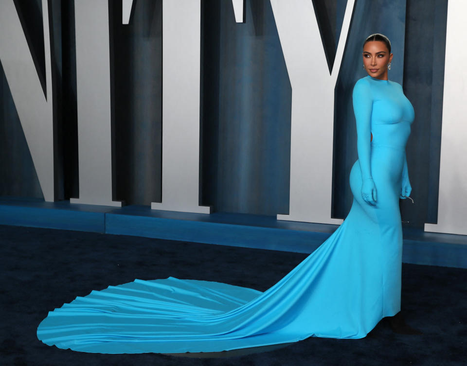 Kim Kardashian arrives at the Vanity Fair Oscar party during the 94th Academy Awards in Beverly Hills, California, U.S., March 27, 2022. REUTERS/Danny Moloshok