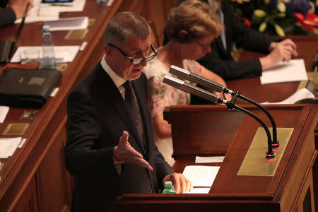 Czech Prime Minister Andrej Babis attends a parliamentary session before a confidence vote for the newly appointed government he leads, in Prague, Czech Republic July 11, 2018. REUTERS/Milan Kammermayer