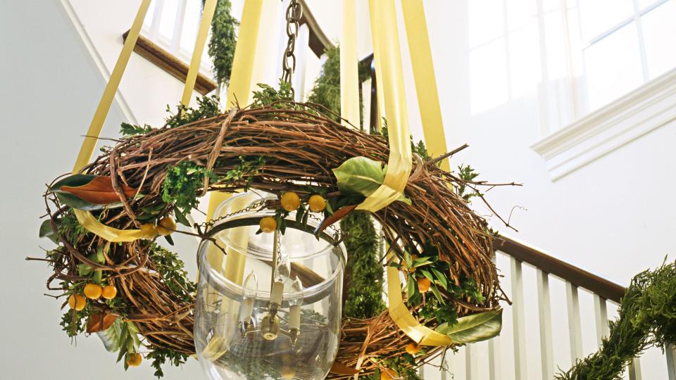 how to hang garland hanging hacks, wreath hanging pendant light