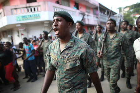 Members of the Haitian Armed Forces (FAD'H) parade in the streets of Cap-Haitien, Haiti, November 18, 2017. REUTERS/Andres Martinez Casares