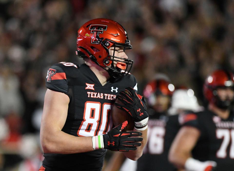 Texas Tech coach Joey McGuire on Sunday praised Mason Tharp as "probably the best (preseason) camp guy on our team as far as development." Tharp is listed as co-first team with Baylor Cupp at tight end on the depth chart that McGuire released Sunday.