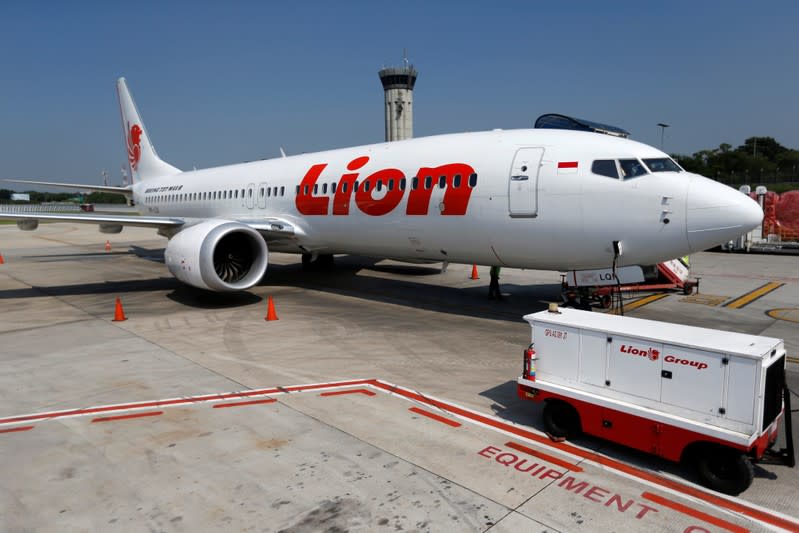 Lion Air's Boeing 737 Max 8 airplane is parked on the tarmac of Soekarno Hatta International airport near Jakarta