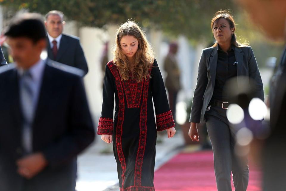 amman, jordan november 03 princess iman bint abdullah of jordan c arrives during the throne opening ceremony of the first ordinary session of the 17th parliament on november 3, 2013 in amman, jordan photo by jordan pixgetty images