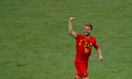 El delantero belga Dries Mertens festeja tras convertir frente a Panamá en un duelo por el grupo G de la Copa del Mundo de la FIFA en Sochi, Rusia, jun 18, 2018. REUTERS/Carlos Garcia Rawlins