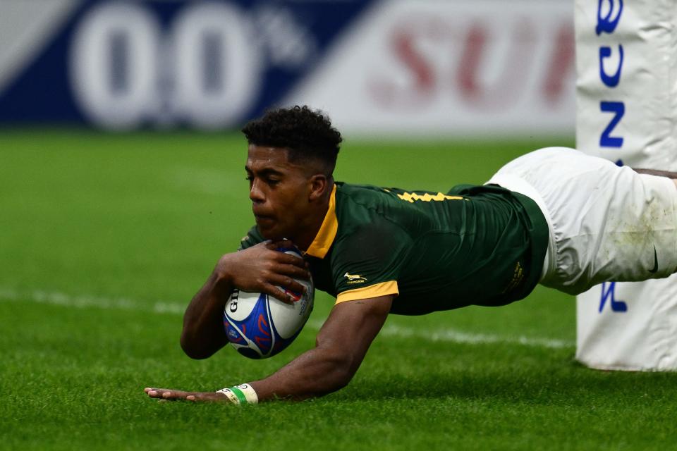 Canan Moodie scored one of South Africa’s three tries in the opening 40 minutes (AFP via Getty Images)