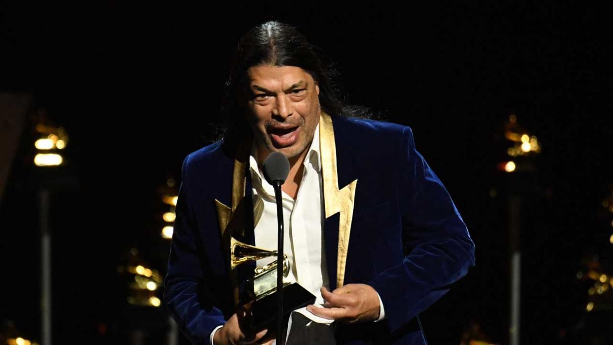  Robert Trujilo onstage at the Grammy Awards. 