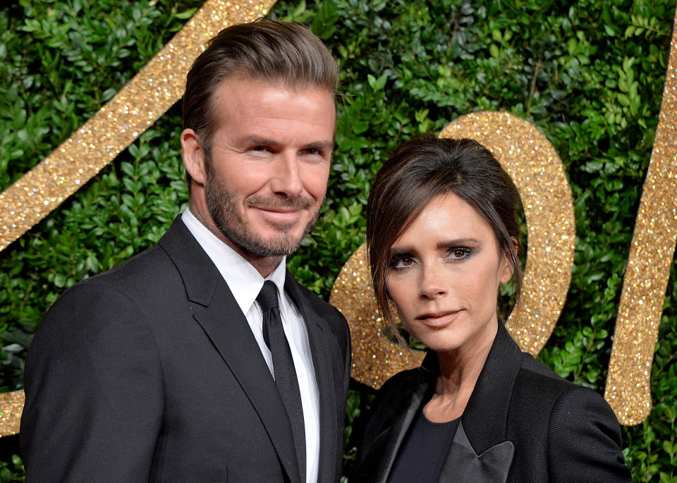 LONDON, ENGLAND - NOVEMBER 23:  David Beckham and Victoria Beckham attend the British Fashion Awards 2015 at London Coliseum on November 23, 2015 in London, England.  (Photo by Anthony Harvey/Getty Images)