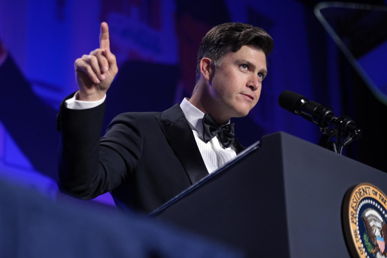 Host Colin Jost speaks at the White House Correspondents' Association Dinner at the Washington Hilton, Saturday, April 27, 2024, in Washington. (AP Photo/Manuel Balce Ceneta)