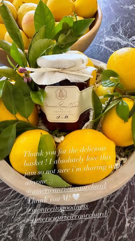 <p>Tracy Robbins/Instagram</p> Tracy Robbins shared a photo of Meghan Markle's American Riviera Orchard jam on April 15, 2024