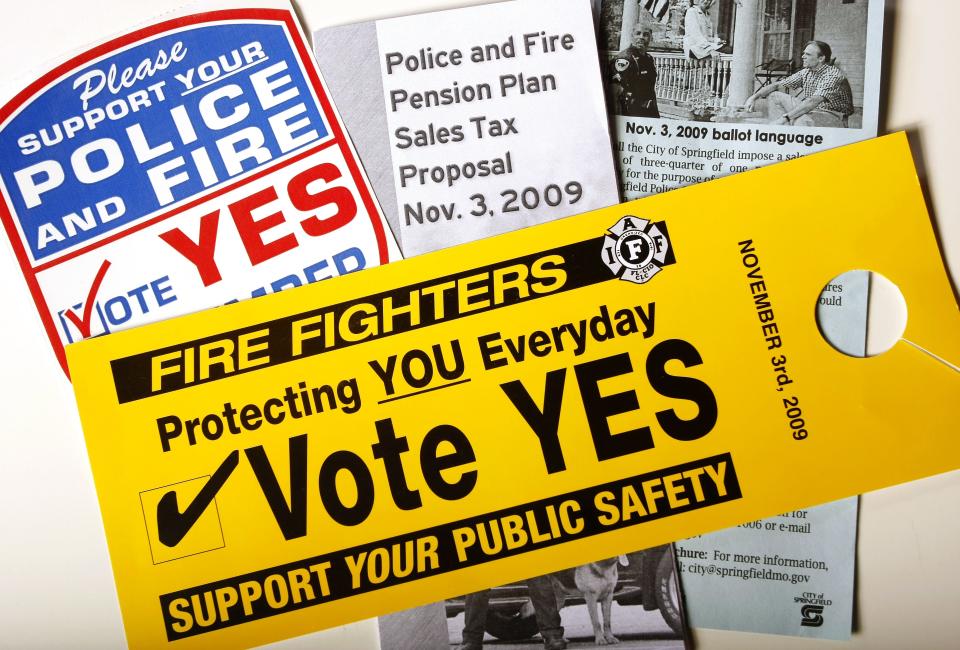 Flyers and brochures distributed ahead of the Nov. 3, 2009 election on the 3/4-cent police and fire pension sales tax.