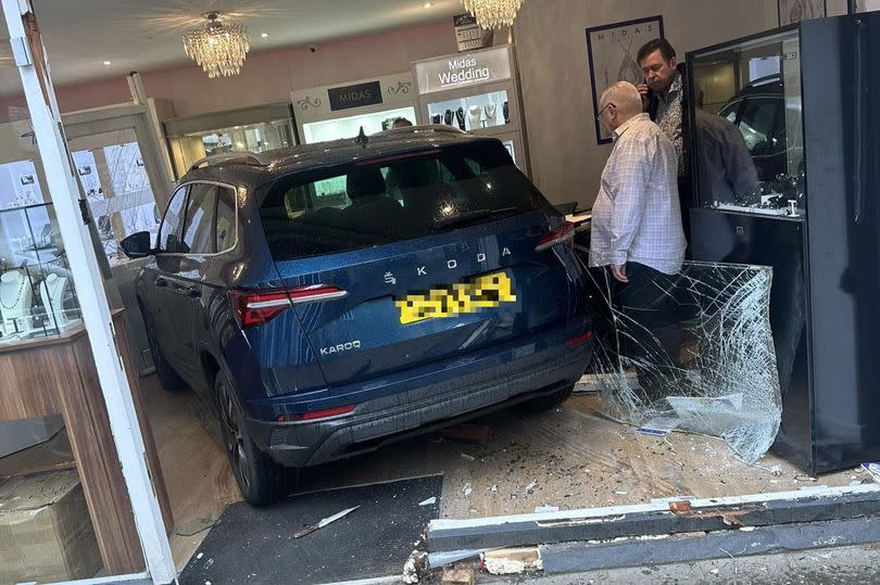 The Skoda was driven through the glass plate window of the shop