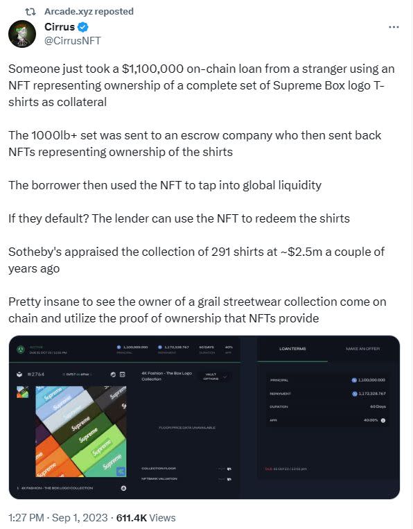 Arcade Facilitates $1.1M Loan Against Supreme T-Shirt Collection