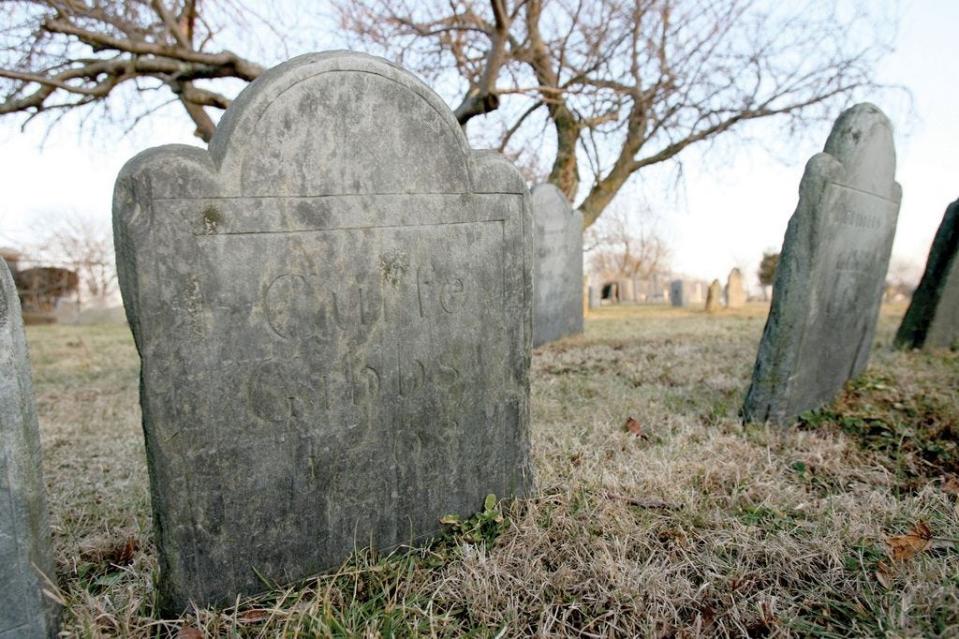 The gravestone of Cuffe Gibbs, a slave who was buried in God's Little Acre in 1768. The marker was carved by his brother, Pompi Stevens.