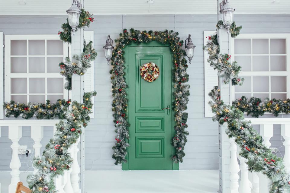 Front porch decorated for christmas