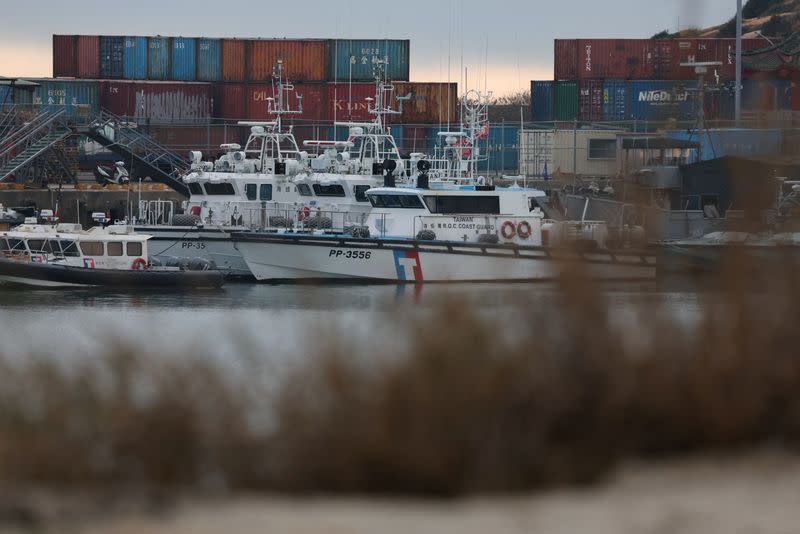 Taiwan’s Coast guard boats can be seen at a port in Kinmen