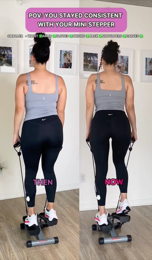 “I’ve had my mini stepper for 4 months! I use it 3/4 times per week!” Alazam shared in April as her followers gushed about how “toned” she looks. She revealed that she uses it for 15 minutes at a time. TikTok/phoenixalazam