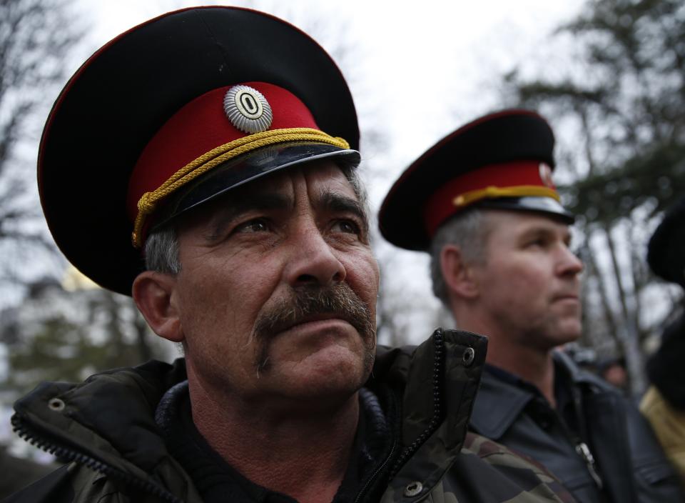 Cossacks attend a pro-Russian rally in Simferopol