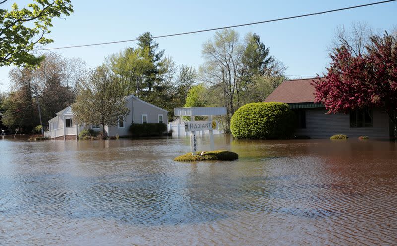 A neighborhood is seen during the flooding along the Tittabawassee River, after two dam failures submerged parts of Midland, Michigan