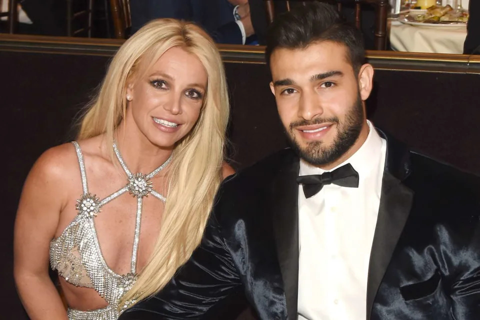 <p>J. Merritt/Getty Images for GLAAD</p> Britney Spears and Sam Asghari in Beverly Hills in April 2018