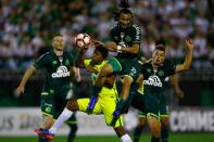 <p>Apodi (second right) of Chapecoense battles for the ball with Luis Ruiz (C) of Atletico Nacional </p>