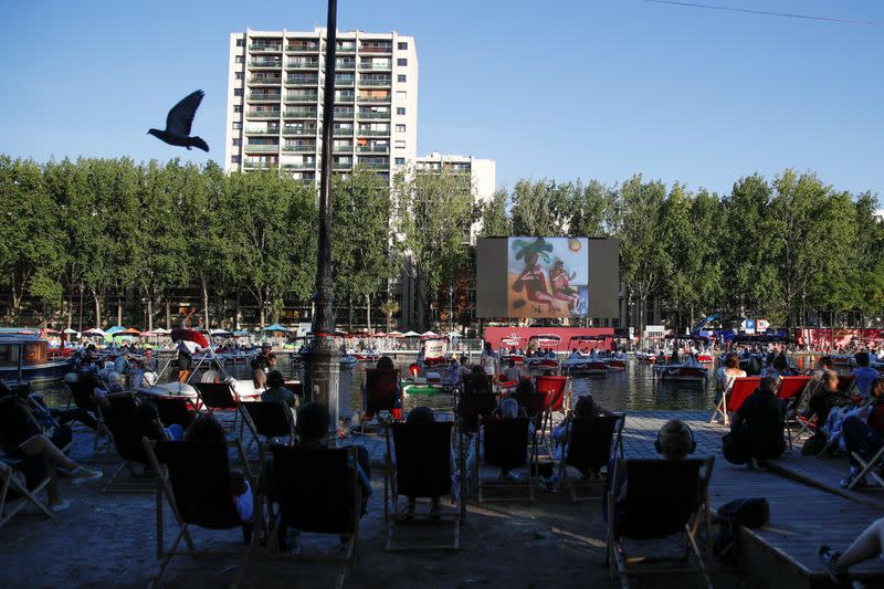 Floating cinema with socially-distant electric boats in Paris