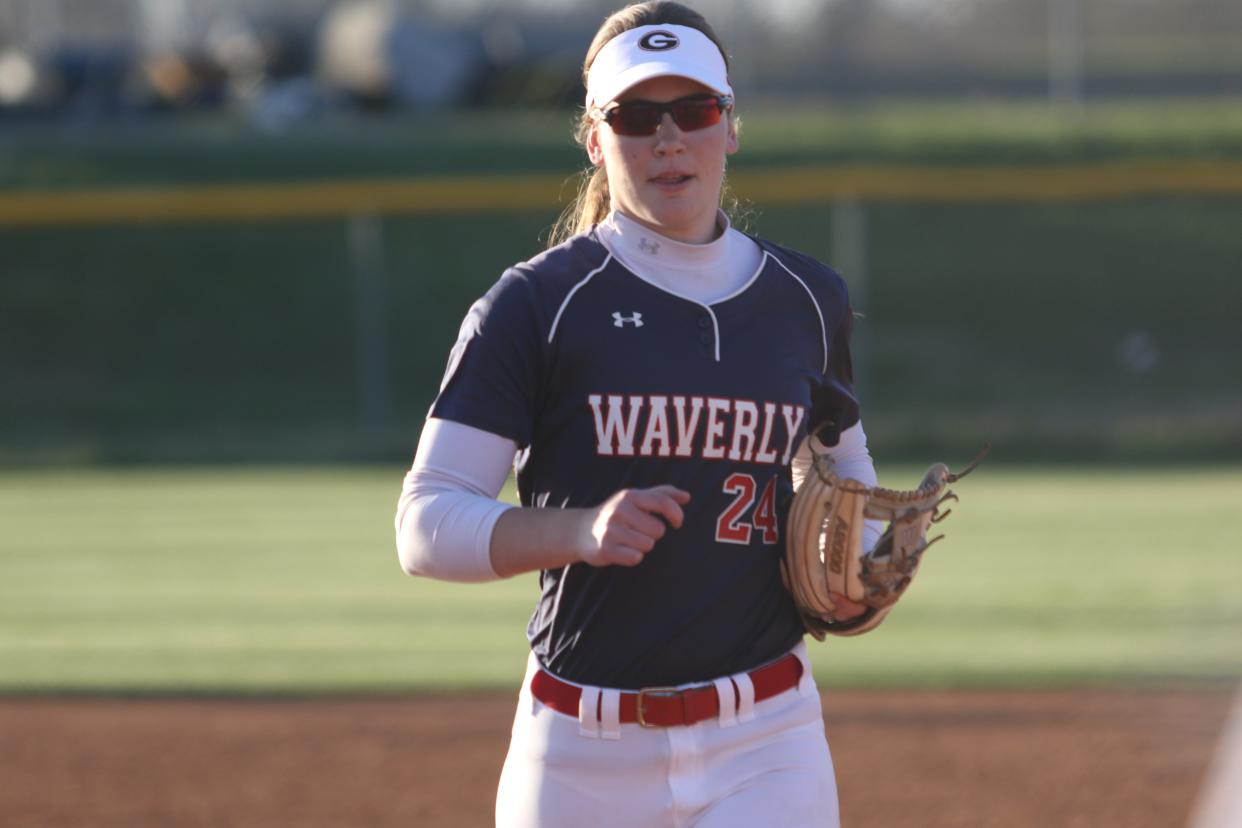 Waverly shortstop Esther White jogs off the field in between innings during the Lady Tigers' softball game against Fairview Tuesday, March 19, 2024 at Fairview High School in Fairview, Tennessee.