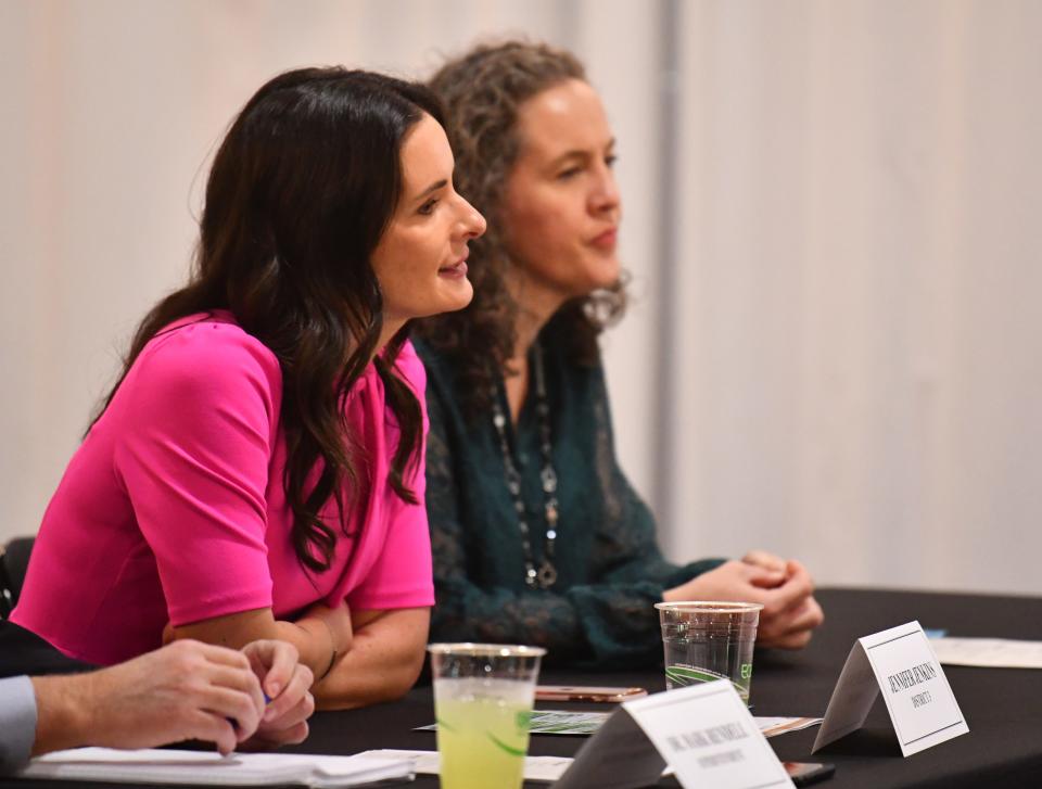 School board members Jennifer Jenkins and Katye Campbell at the board's legislative delegation luncheon, which was held Friday morning at Brevard Zoo's Nyami Nyami River Lodge.