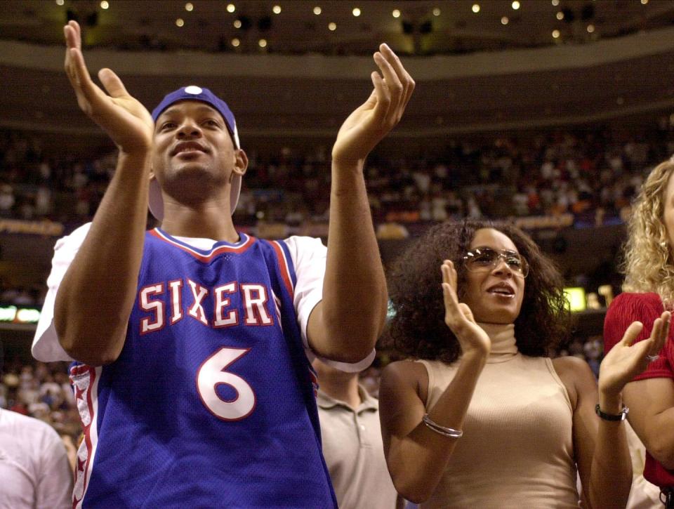 <p>Jada and Will are pictured here at game three of the NBA finals between the Philadelphia 76ers and the Los Angeles Lakers. The couple are often spotted in the audience together at Sixers games.</p>