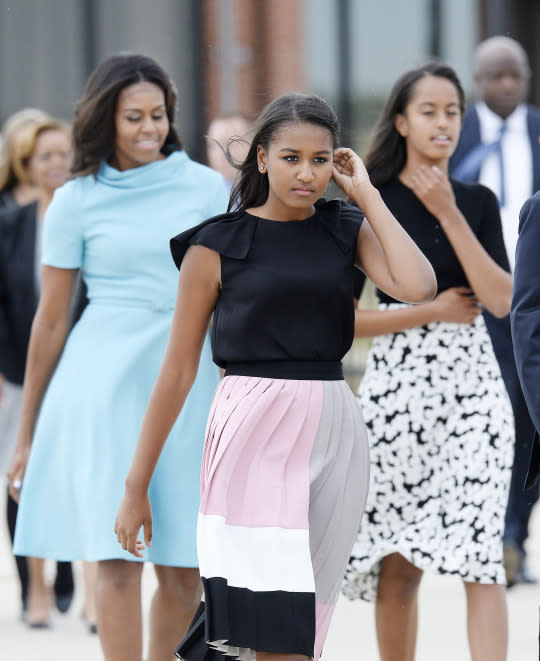 Sasha Obama arrives to welcome Pope Francis on his arrival from Cuba.