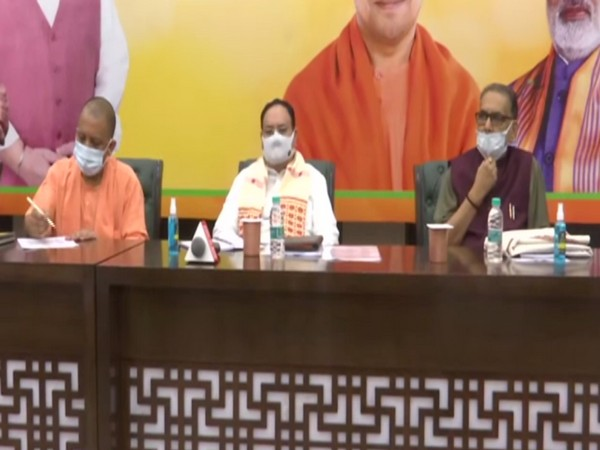 BJP National Chief JP Nadda along with UP Chief Minister Yogi Adityanath during the meeting. (File Photo/ ANI)