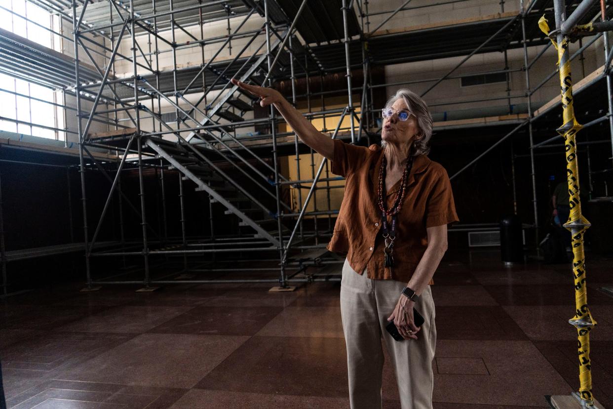 Director of the Texas Memorial Museum Carolyn Connerat gives a tour of the Great Hall on Friday, June 16, 2023.