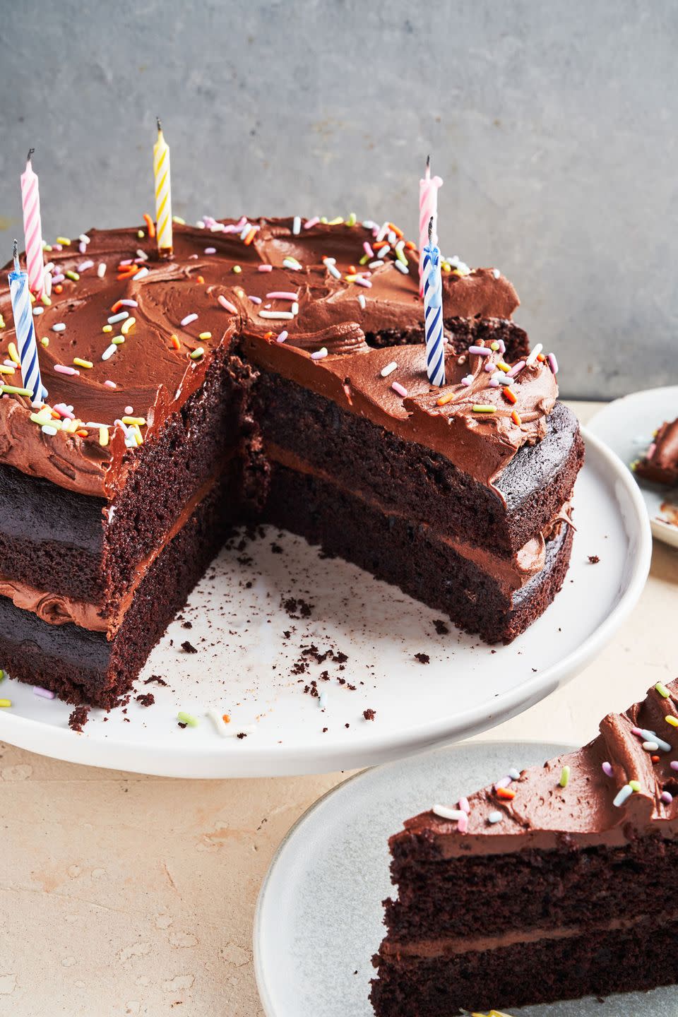 <p>It doesn't get much more classic than this chocolate birthday cake. Our version adds some coffee to amp up that chocolate flavor, and sour cream to give a super-soft, moist texture. The best part? The batter all comes together in one bowl in MINUTES. </p><p>Get the <strong><a href="https://www.delish.com/cooking/recipe-ideas/a32842013/chocolate-birthday-cake/" rel="nofollow noopener" target="_blank" data-ylk="slk:Chocolate Birthday Cake recipe;elm:context_link;itc:0;sec:content-canvas" class="link ">Chocolate Birthday Cake recipe</a></strong>.</p>