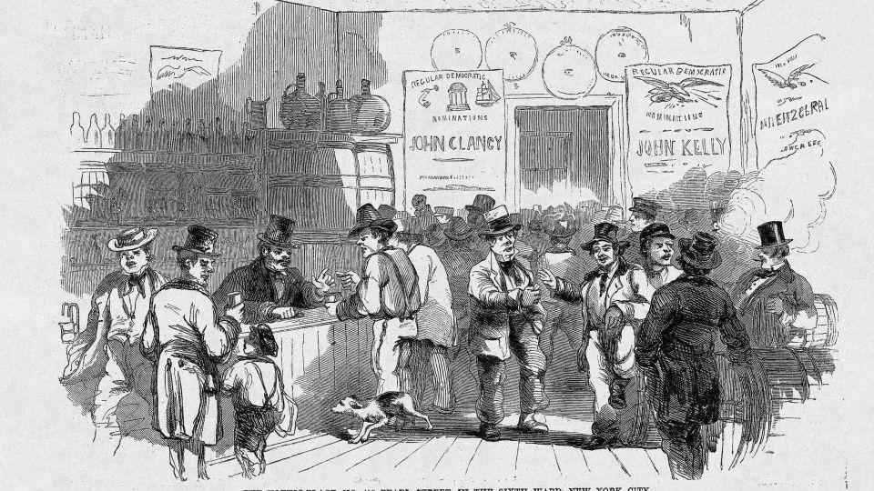 An illustration depicts Alderman John Barry’s saloon on Pearl Street in New Yor City's Five Points neighborhood. Anbinder writes that becoming a saloonkeeper was an attractive path for many Irish immigrants. - Courtesy Tyler Anbinder