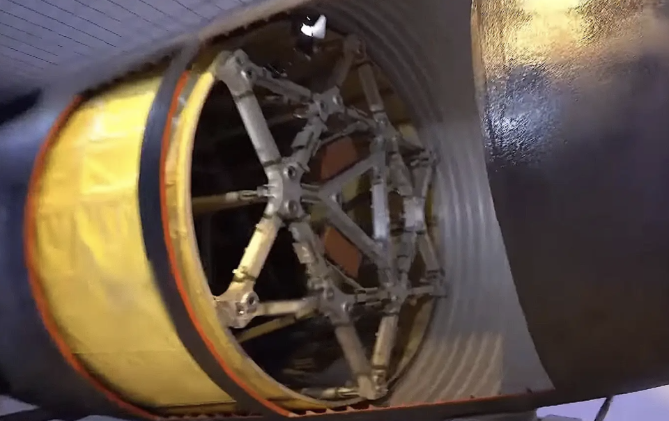 A view inside the R-36M2 payload bus where the warheads sit. <em>Russian state media via Dmitry Kornev</em>