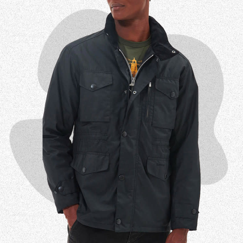 <p>Courtesy of Nordstrom</p><p>This might just be the ideal travel jacket for fall. There are plenty of secure pockets to stash boarding passes, earbud cases, and snacks, and the waxed cotton fabric keeps you prepared for inclement weather. Plus, the rugged yet refined look of the jacket will see you through wherever your trip takes you. Founded in 1894, Barbour played a key role in developing waxed canvas jackets, and the brand’s styles have been worn by everyone from Steve McQueen to Princess Diana.</p><p>[$450; <a href="https://click.linksynergy.com/deeplink?id=b8woVWHCa*0&mid=1237&u1=mj-falljackets-jzavaleta-080423-update&murl=https%3A%2F%2Fwww.nordstrom.com%2Fs%2Fbarbour-sapper-regular-fit-weatherproof-waxed-cotton-jacket%2F3362056" rel="nofollow noopener" target="_blank" data-ylk="slk:nordstrom.com;elm:context_link;itc:0;sec:content-canvas" class="link ">nordstrom.com</a>]</p>