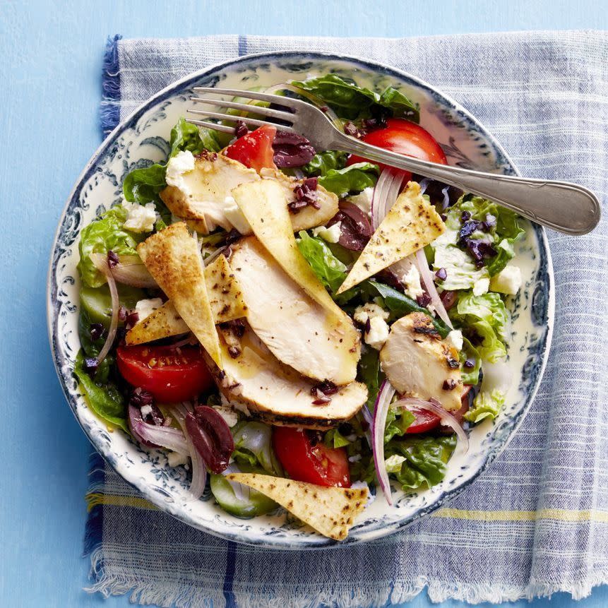 greek salad with chicken overhead