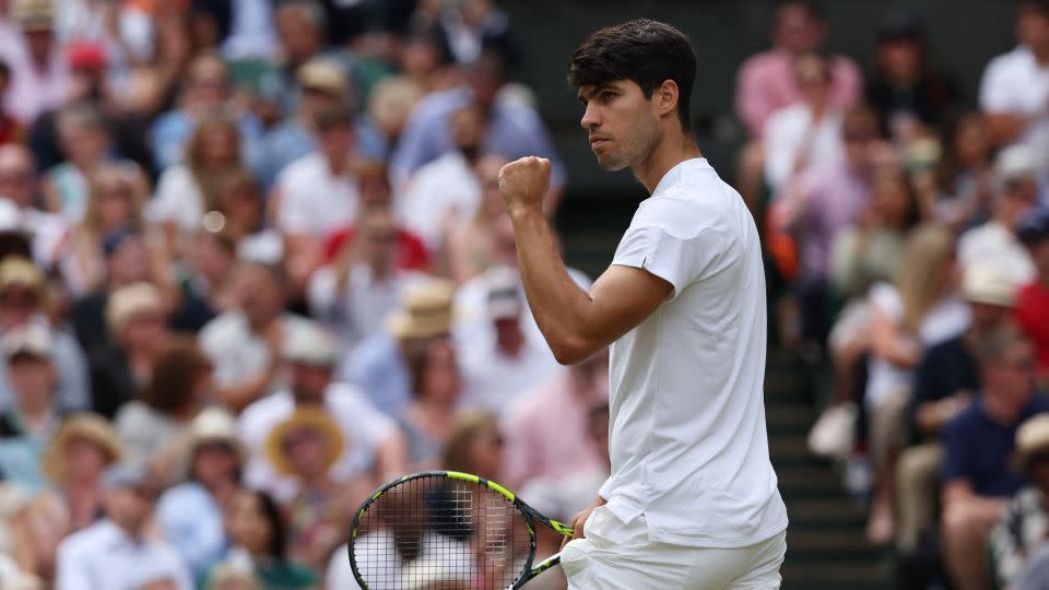 Alcaraz celebrates winning the second set. - Paul Childs/Reuters