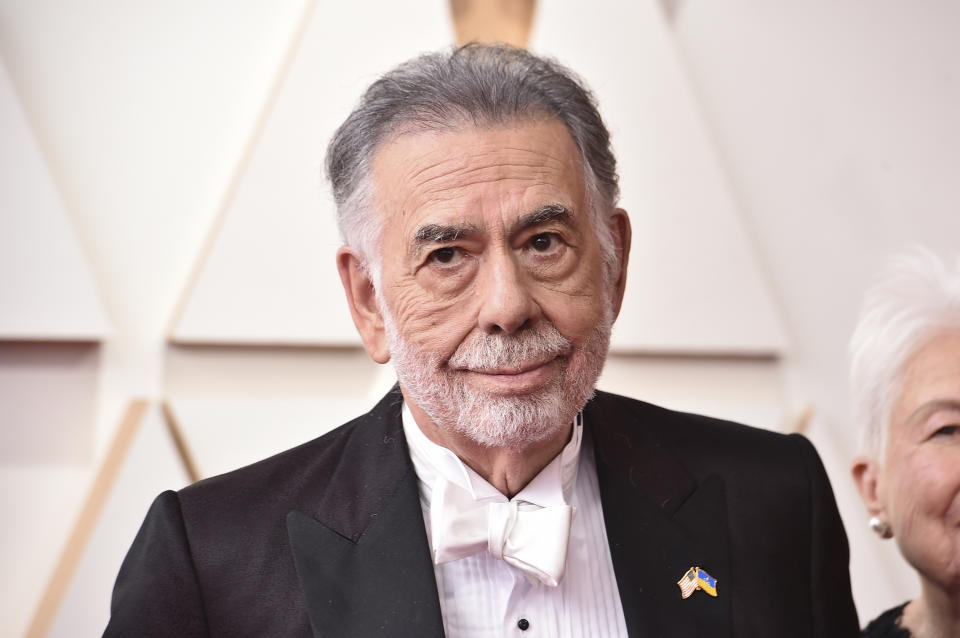 FILE - Francis Ford Coppola arrives at the Oscars on Sunday, March 27, 2022, at the Dolby Theatre in Los Angeles. At 84, Coppola has completed shooting on his self-financed “Megalopolis.” (Photo by Jordan Strauss/Invision/AP, File)