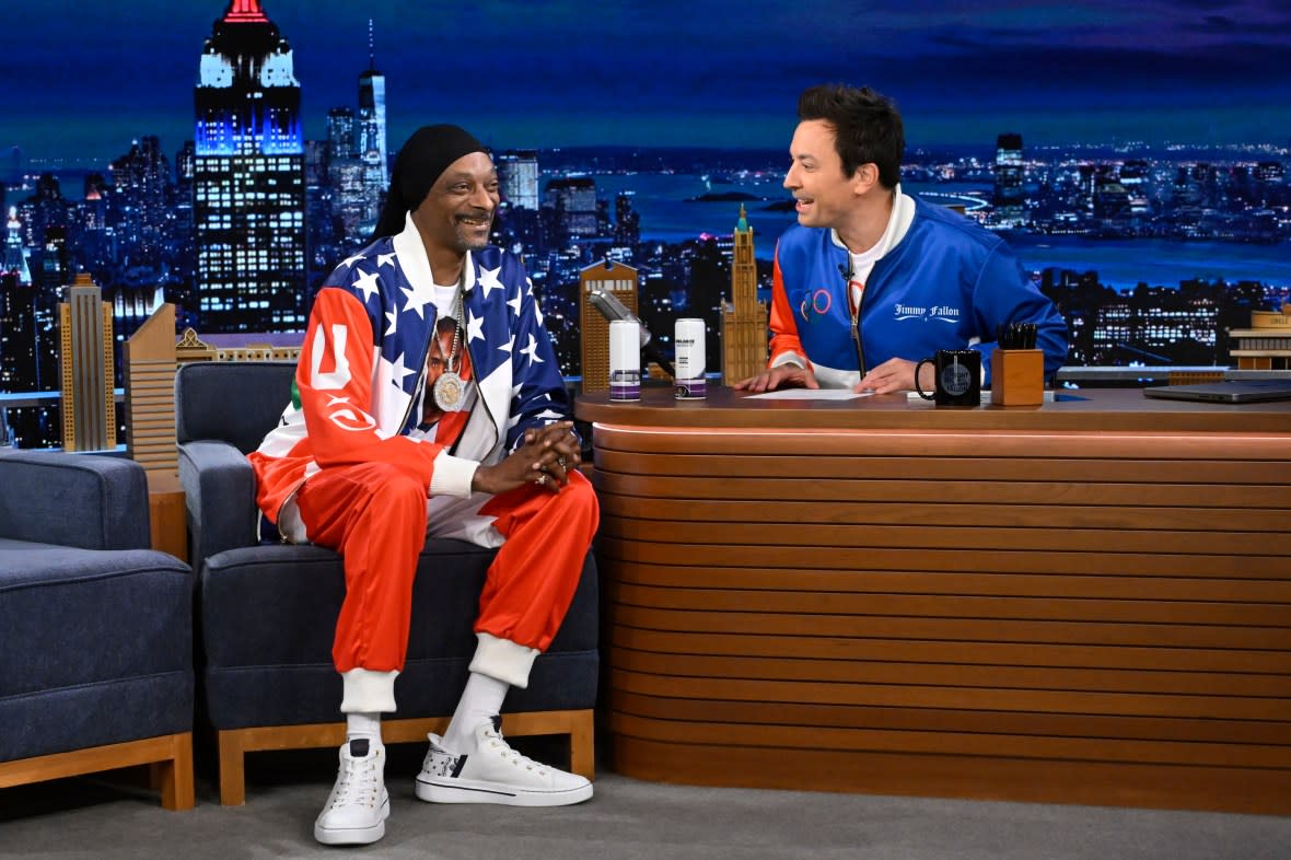 Snoop Dogg (left) talked Monday about his upcoming gig on "The Voice" with host Jimmy Fallon (right) on "The Tonight Show." (Photo: Todd Owyoung/NBC via Getty Images)