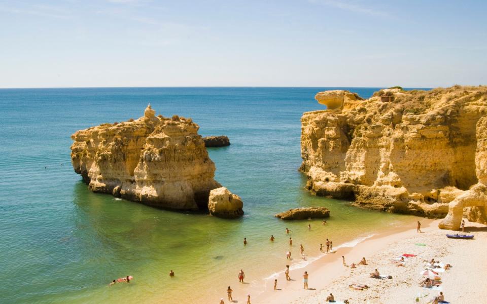 Praia San Raphael is a popular beach near Albufeira on the Algarve, Portugal.