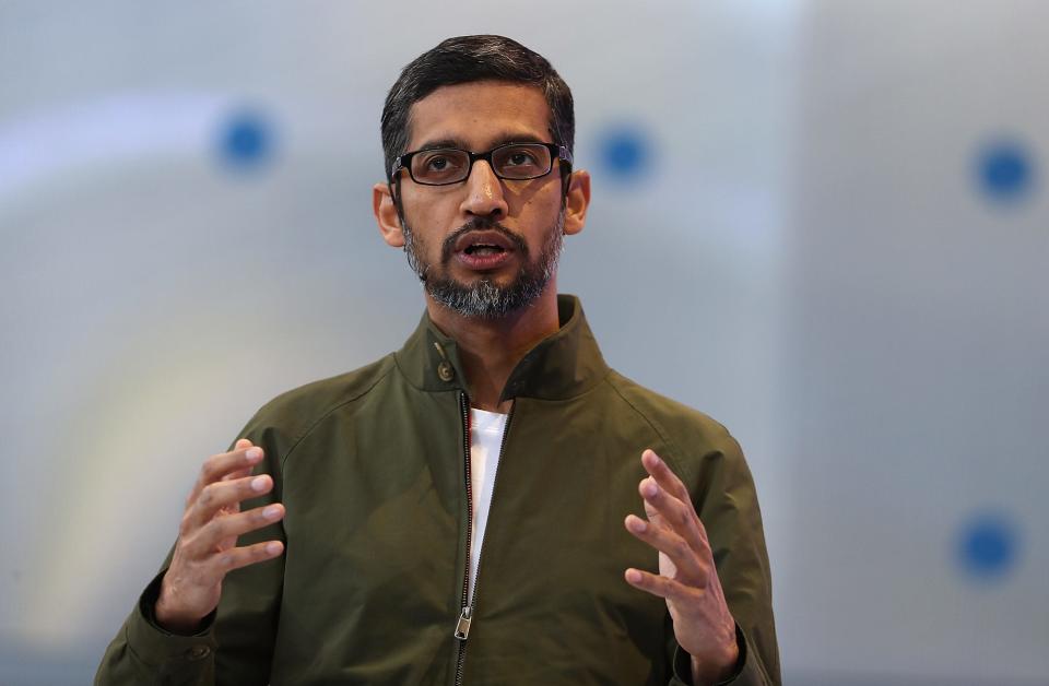 Google CEO Sundar Pichai delivers the keynote address