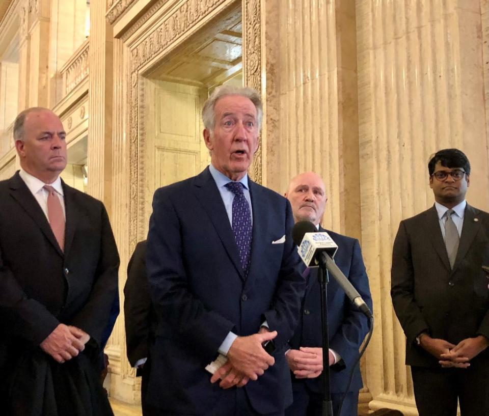 Congressman Richard Neal speaks to the media at Parliament Buildings, Stormont in Belfast, with the Congressional delegation (David Young/PA) (PA Media)