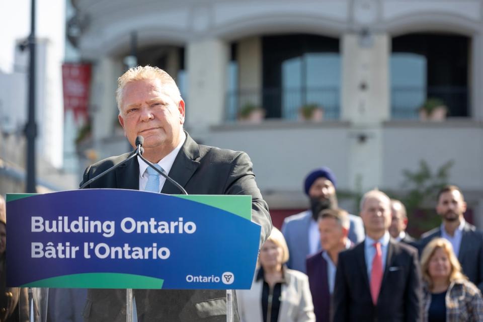 Ontario Premier Doug Ford announces that he will be reversing his government’s decision to open the Greenbelt to developers during a press conference in Niagara Falls, Ont., Thursday, Sept. 21, 2023. The announcement comes after a second cabinet minister resigned in the wake of the Greenbelt controversy.